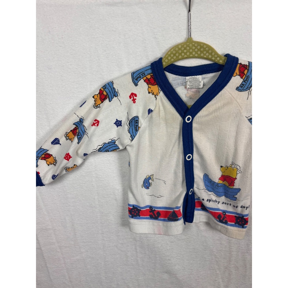 Vtg Disney Winnie the Pooh Baby Nautical Cardigan Top Pants Set Sz NB White Blue - Picture 2 of 8